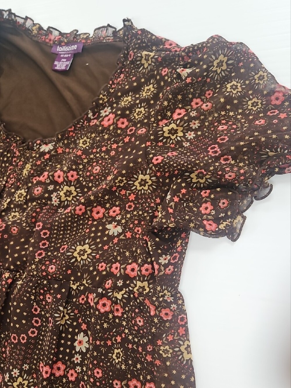 BOHEMIAN Brown Maxi Dress with Pink and Cream Floral Print - Picture 6 of 9